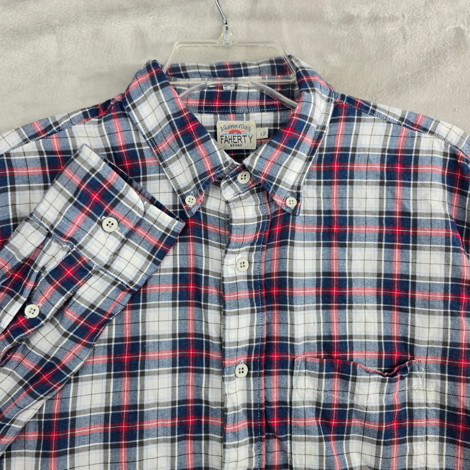 Faherty Brand Mens Large Plaid Button Down Shirt Long Sleeve Cotton Indigo Dyed